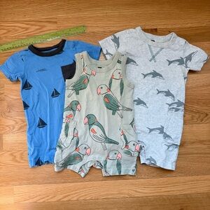 Tea Collection Baby Rompers with Nautical and Parrot Prints (12-18 months)